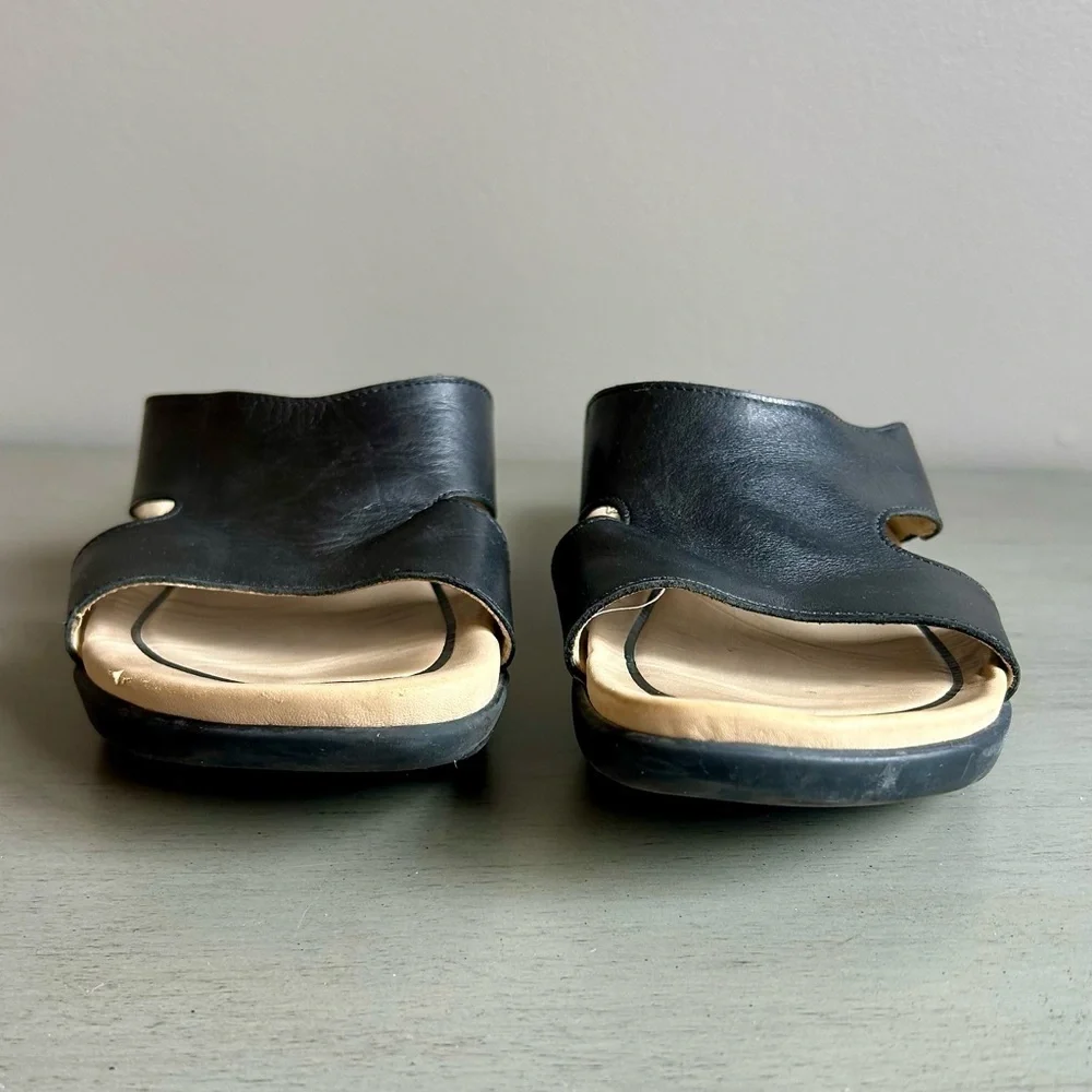 Dankso Women Leather Sandals Slide EU 38 US 7.5/8 Black Slip On Open Toe Strappy